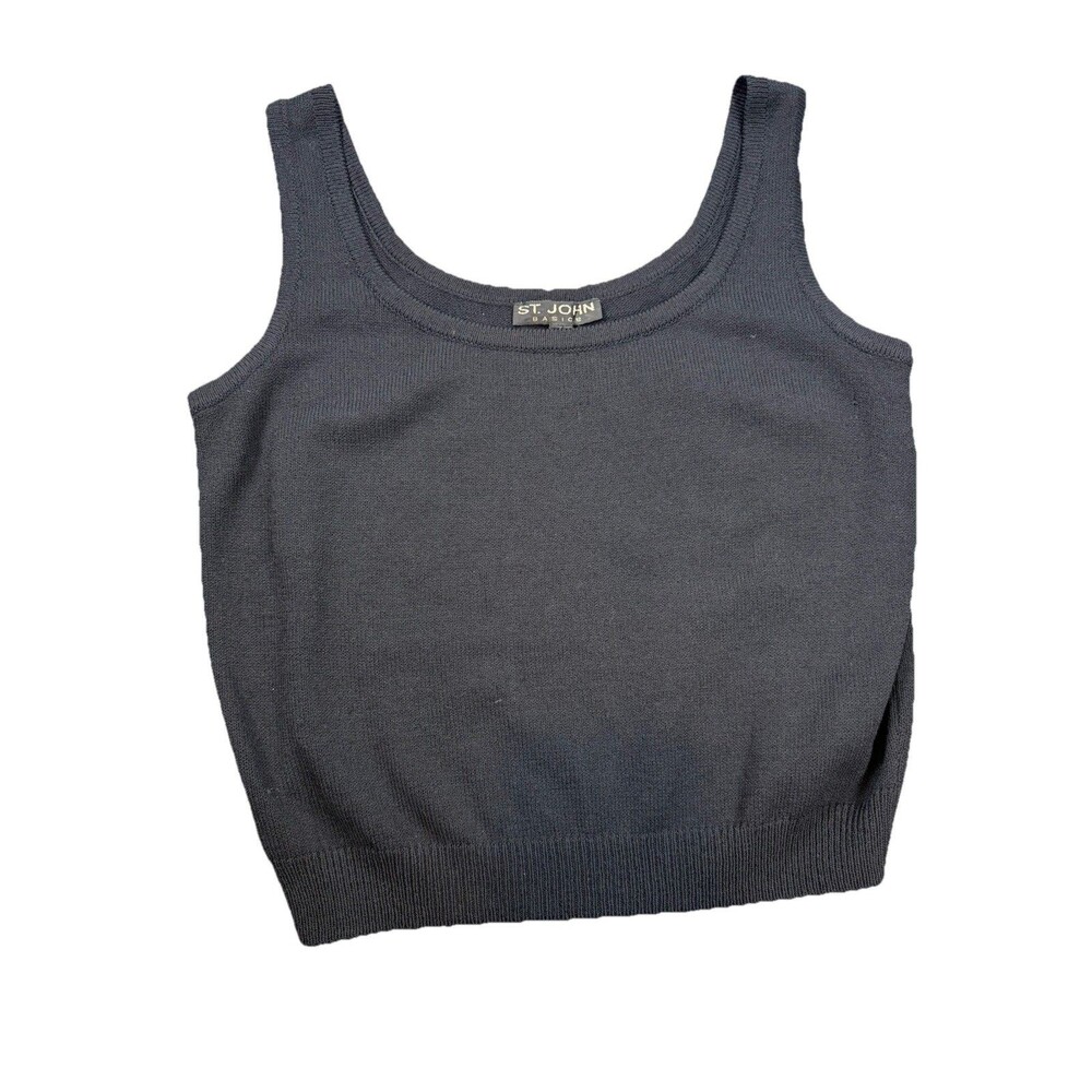 St. John Size L Black Knit Basics Tank Top Sleeveless Scoop Neck Made In USA Vtg